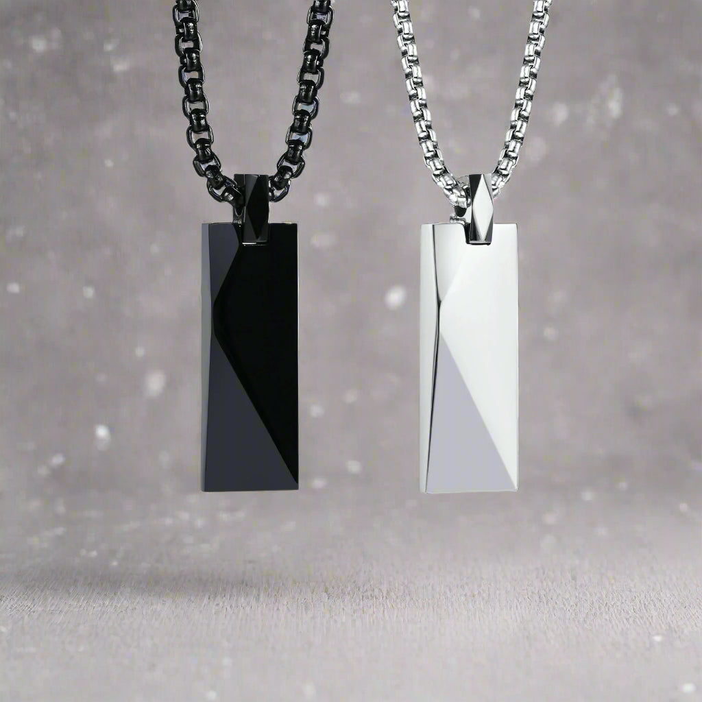 "Geometrix" - unisex stainless steel necklace black and steel
