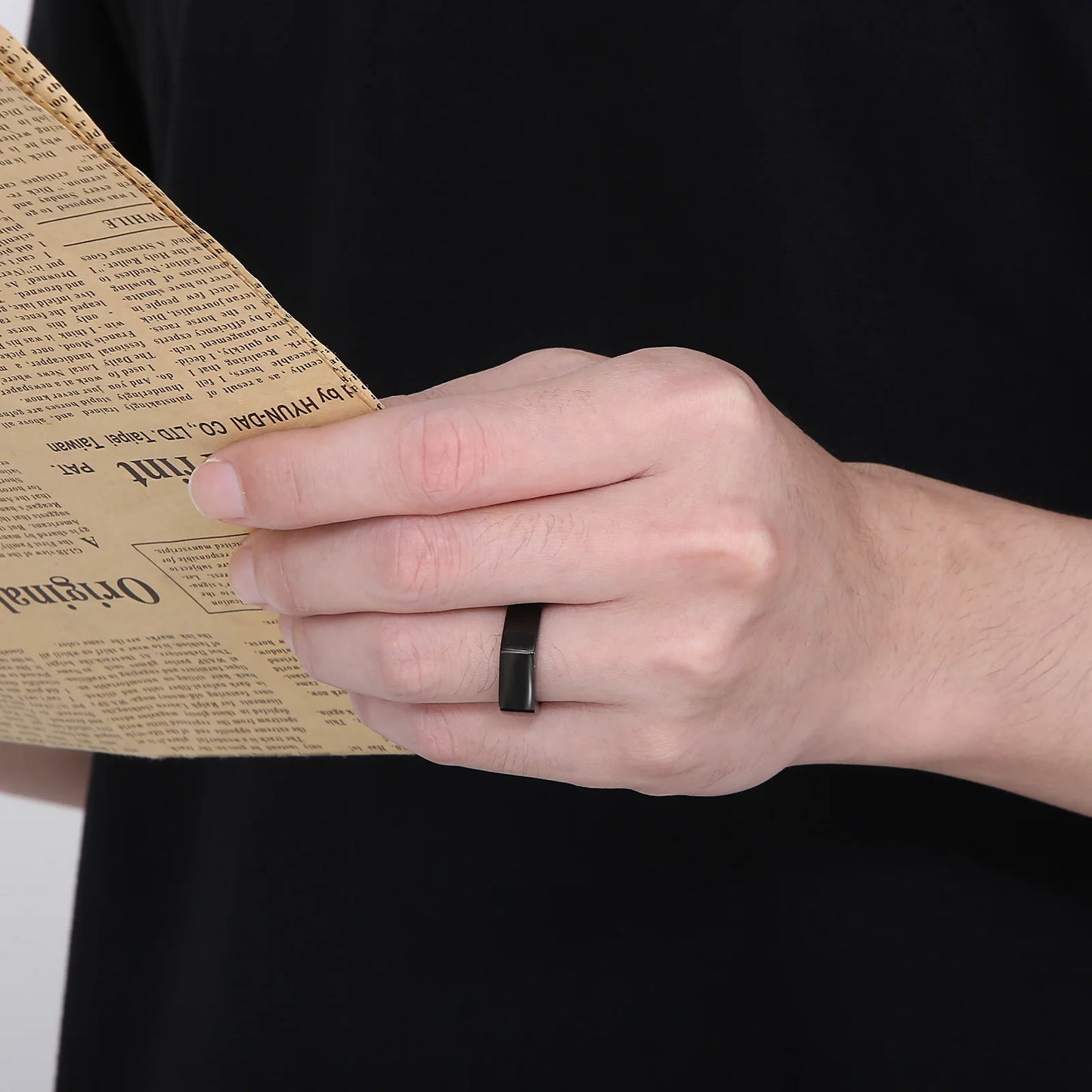 "Hexanut" - unisex fashion ring black colour ring on hand 